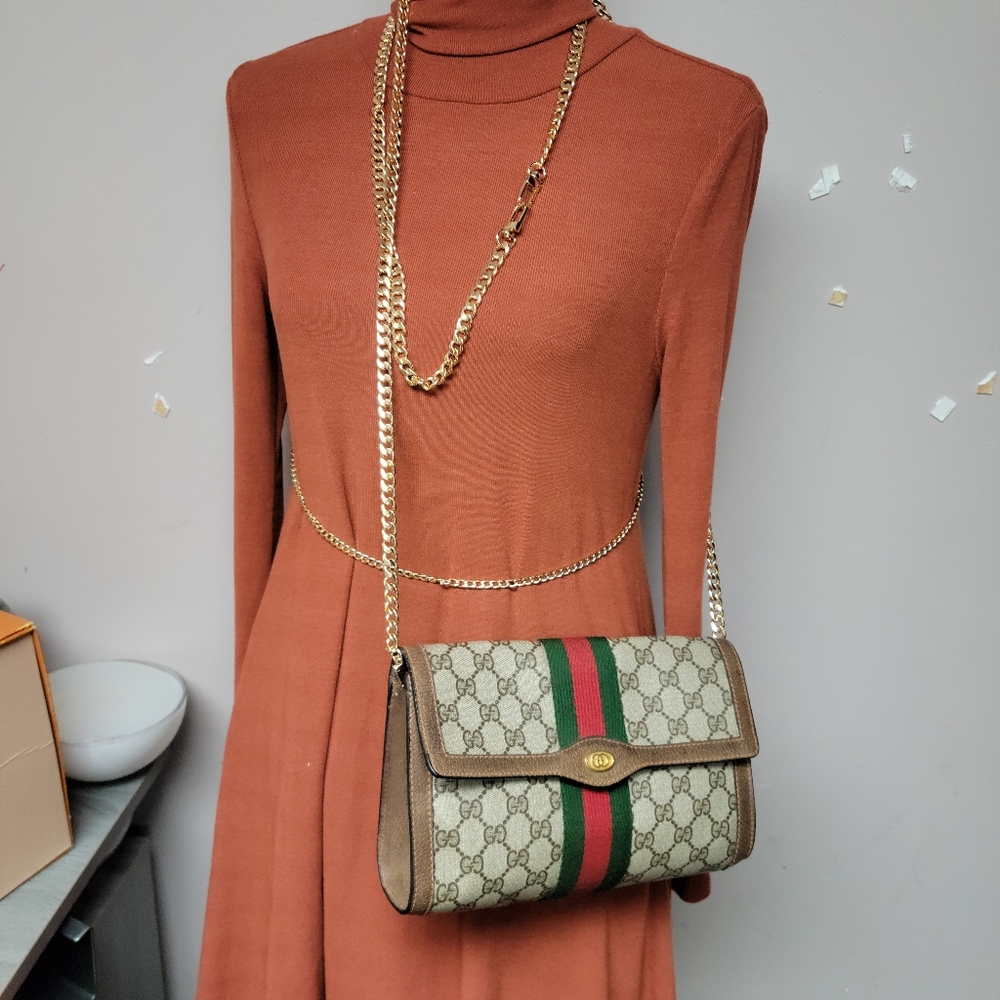 100% Authentic Gucci web sherry line clutch Bag - Picture 11 of 14